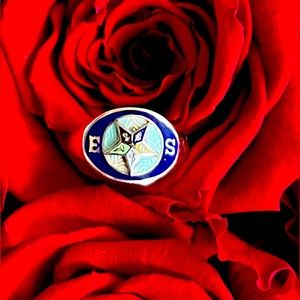 Eastern Star Masonic Ladies or Youth Ring 18K White Gold Raised